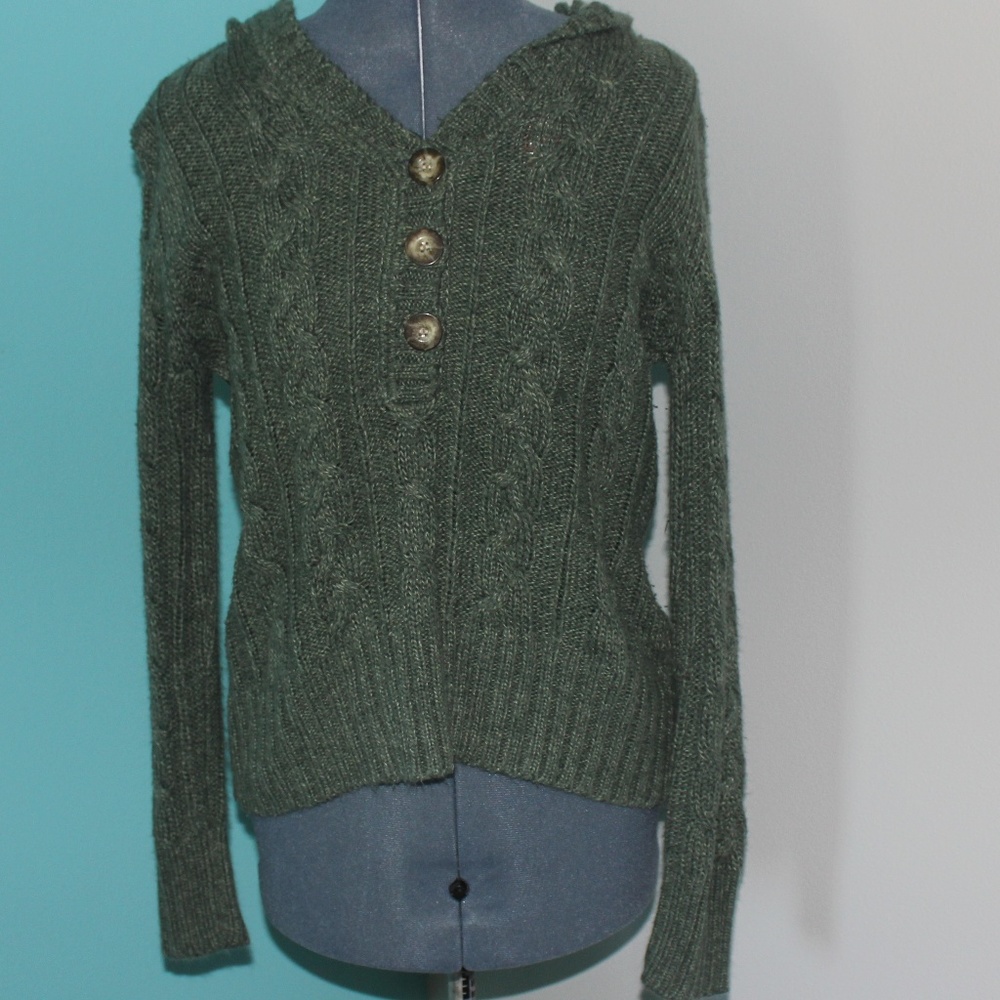 Dark Green Acrylic Button Sweater - Picture 2 of 7